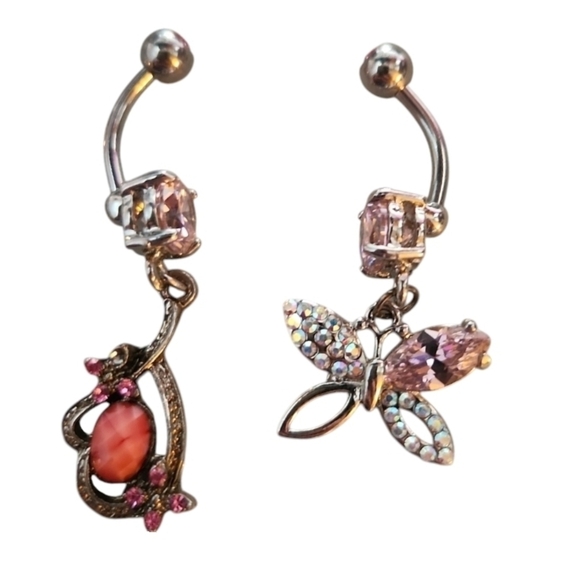 Silver and Pink Belly Button Rings Set - Picture 3 of 3